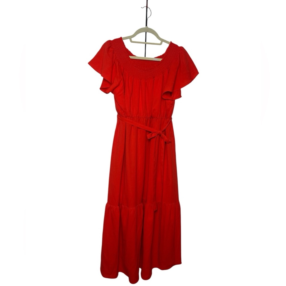Alex Marie Maternity Short Sleeve Tiered Midi Dress in Tomato‎ Size XL